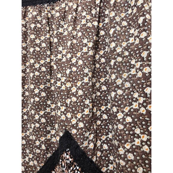 Free People Boho Brown Floral Midi Rayon Skirt With Geometric Accent Sz S - Picture 3 of 6